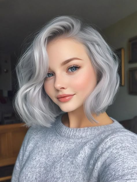 Explore Stunning Silver Hair Color Ideas for a Bold and Chic Look Purple To Silver Hair, Purple Platinum Hair, Shoulder Length Winter Hair Color, Platinum And Blue Hair, Silver Hair Women, White Purple Hair Silver, Ice Purple Hair, Lavender Gray Hair, Icy Silver Hair