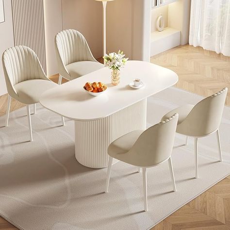 beautiful dining room set, table and chairs, cream colored, good texture, good amazon finds, amazon, amazon finds, kitchen, food, hosting, aesthetics Neutral Dining Room Decor, White Dining Table Set, Rectangular Dining Room, Oval Dining Room Table, Table For Kitchen, Rectangular Dining Room Table, White Kitchen Table, Coffee Table Inspiration, Neutral Dining Room