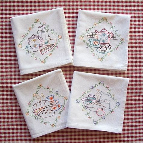 Dish Towel Embroidery, Precious Moments Wedding, Tea Towels Embroidery, Wedding Cake Topper Figurines, Vintage Tea Towels, Embroidered Designs, Ribbon Art, Embroidered Towels, Flour Sack Towels