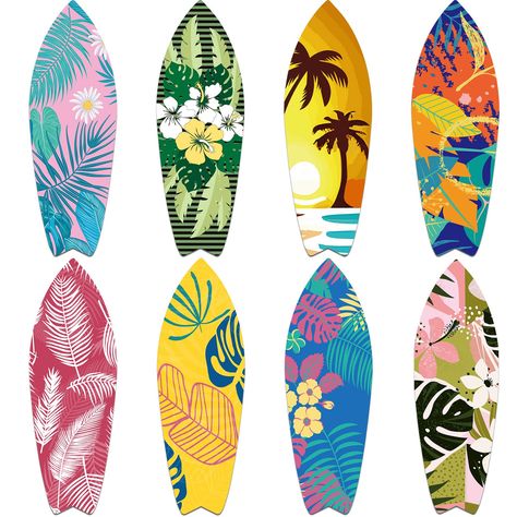 PRICES MAY VARY. Many Styles to Choose: we provide 8 types of surfboard party decorations, so you can choose your favorite styles and stick them on the place you want to decorate; Of course, you can stick them at one time to create a more cool condition Surfboard Design: we adopt the shape of a surfboard, and the patterns are came from tropical beaches, coconut trees, sunsets, flowers and more, as shown in the picture, full of energy; The surf board wall decoration will let you enjoy the beautif School Pool, Surfboard Sign, Surfboard Painting, Beach Decorations, Party Wall Decor, Beach Themed Crafts, Surf Party, Surfboard Decor, Surfboard Wall Art