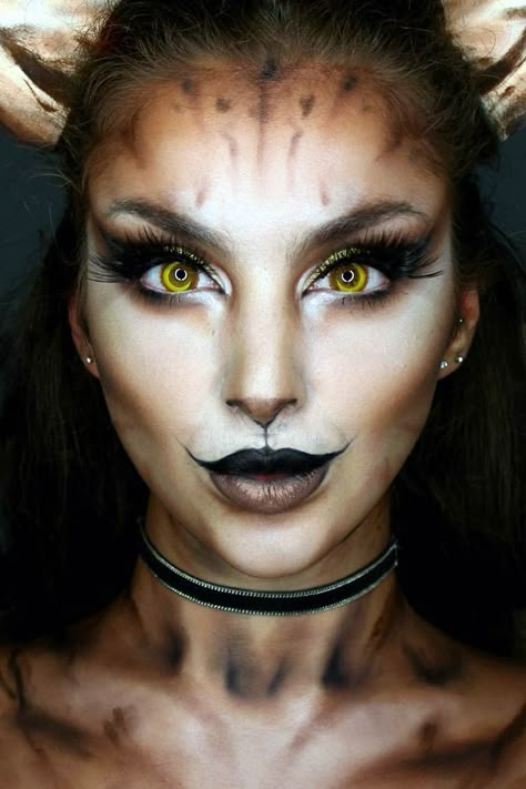 Beast Make Up Halloween, Goat Makeup, Simple Cat Makeup, Fete Emo, Teknik Makeup, Fantasy Make-up, Leopard Makeup, Halloweenský Makeup, Halloween Make-up Looks