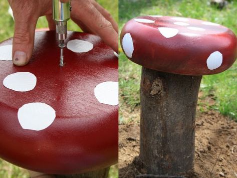 mushroom stool Mushroom Stool, Eco Friendly Diy, Backyard Furniture, Astuces Diy, Backyard Diy Projects, Border Terrier, Budget Backyard, Backyard Projects, Garden Stool