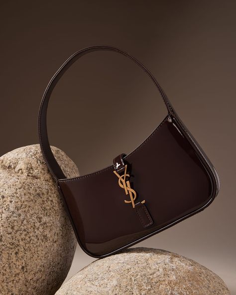 Saint Laurent Le 5 A 7 Mini YSL Shoulder Bag in Patent Leather Ysl Patent Leather Bag, Ysl Le 5 A 7, Ysl Bag Brown, Ysl Bags Handbags, Designer Bag Outfits, Ysl Bag Aesthetic, Leather Bag Aesthetic, Ysl Mini Bag, Sac Yves Saint Laurent