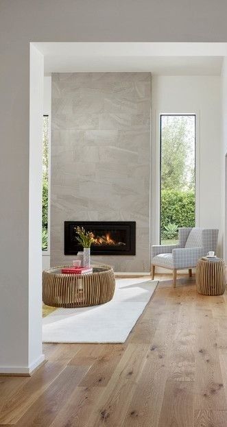 Tiled Fireplace Wall, Modern Stone Fireplace, Modern Fireplace Ideas Living Rooms, Fireplace Modern Design, Contemporary Fireplace Designs, Tiled Fireplace, Fireplace Feature Wall, Tall Fireplace, High Ceiling Living Room