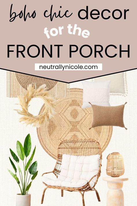 Create a cozy oasis with these small boho front porch decor ideas. Embrace the bohemian vibe with modern furniture, rustic accents, and lush plants. Perfect for summer or fall, this decor will transform your porch into a stylish retreat. Scandinavian Front Porch, Bohemian Front Porch, Boho Front Porch Decor, Boho Front Porch Ideas, Boho Front Porch, Small Front Porch Decor, Cozy Rug, Front Porch Decor Ideas, Lush Plants