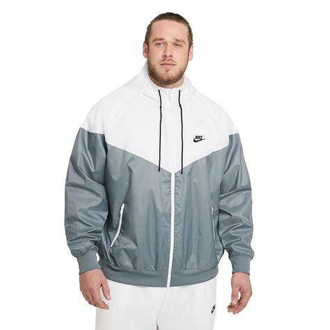 This Nike Windrunner men's jacket updates the first running windbreaker with lightweight fabric made from recycled materials. Design details pulled from the original version provide a heritage Nike look. This Nike Windrunner men's jacket updates the first running windbreaker with lightweight fabric made from recycled materials. Design details pulled from the original version provide a heritage Nike look. Iconic chevron design lines at the chest and contrast details honor the heritage look of the Nike Windrunner Jacket, Nike Windrunner, Sport Model, Nike Looks, Windrunner Jacket, Nike Design, Black Sportswear, Nike Outlet, Hooded Jacket Men