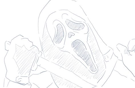 Ghost Face Drawing Reference, Ghostface Drawing Reference, Ghostface Sketch Easy, Scream Knife Drawing, Ghost Face Drawing Sketch, Pillsbury Doughboy Tattoo, Ghostface Outline, Ghost Face Sketch, Ghostface Sketch