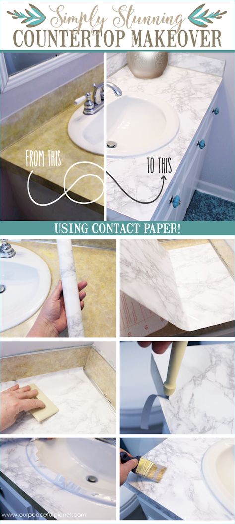 Contact Paper Countertop, Makeover Kamar Mandi, Countertop Makeover, Cheap Bathrooms, Apartment Diy, Bathroom Countertops, Diy Bathroom Decor, Contact Paper, Diy Home Improvement