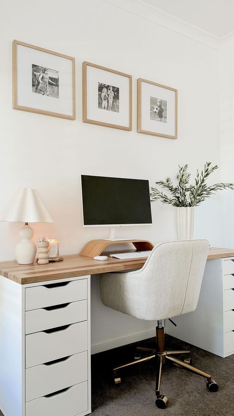 Kate Elise Morris | Whenever I share my office space on my stories you guys always ask where my desk is from! So here are the details. It’s a super easy… | Instagram Guest Bedroom Home Office, Small Room Makeover, Cubicle Decor Office, Office Decor Professional, Small Home Offices, Office Guest Room, Desk In Living Room, Office Inspo, Ikea Home