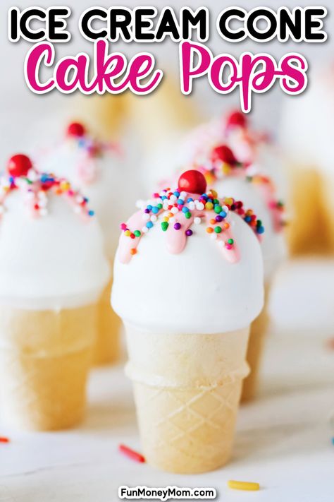 These adorable Ice Cream Cone Cake Pops are a fun and delicious twist on classic cake pops! Complete with a chocolate drizzle, colorful sprinkles, and a cherry on top, they make the ultimate summer treat. Cone Cake, Birthday Cake Pops Ideas, Cake Pop Cones, Nutella Cake Pops, Ice Cream Cake Pops Tutorial, Snow Cone Cake Pops, Hot Air Balloon Desserts, Waffle Cone Cake Pops, Cake Pop Ice Cream Cone