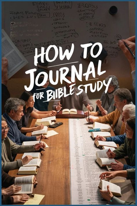 Group studying the Bible at a table covered with open books and handwritten notes on the wall, with text "How to Journal for Bible Study". God Notes Bible Studies Aesthetic, Bible Study Techniques, How To Start Bible Studying, Journaling Start, Revelation Bible Study, Journaling Techniques, How To Journal, Bible Journaling Supplies, Revelation Bible