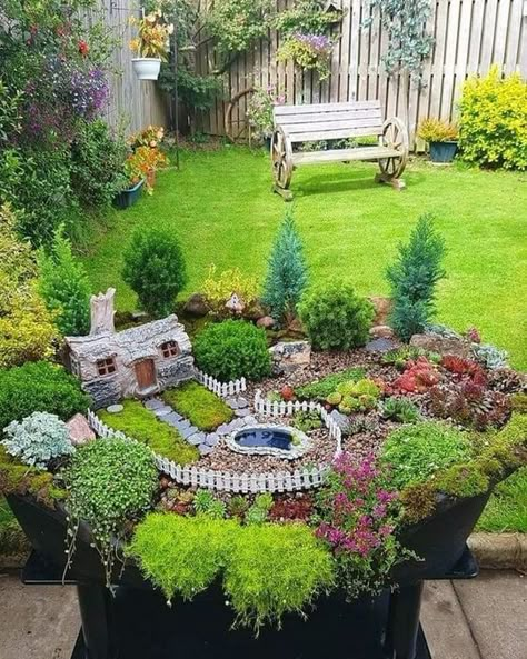 564×705 Fairy Garden Design Ideas, Miniature Garden Design, Large Fairy Garden, Miniature Garden Decor, Fairy Garden Pots, Indoor Fairy Gardens, Funny Vine, Fairy Garden Designs, Fairy Garden Crafts