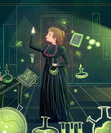 Radiant Woman, Marie Curie, Illustration Digital, Cosmos, Digital Art, Photoshop, Drawings, Green