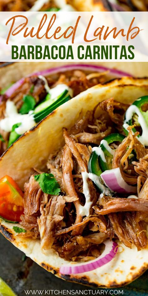 Barbacoa Sauce, Lamb Tacos Recipes, Shredded Lamb, Lamb Barbacoa, Barbacoa Tacos, Lamb Taco, Pulled Lamb, Lamb Salad, Con Carne Recipe