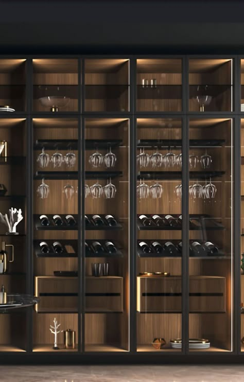 Wine Cellar Wall, Wine Storage Wall, Wine Room Design, Metal Cabinets, Wine Closet, Home Bar Rooms, Modern Home Bar, Home Wine Cellars, Wine Cellar Design