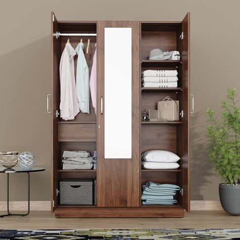 | 1 Year Warranty (Gingham- 18 mm Panels in Matt Finish) 4 Door Wardrobe Design, 3 Door Wardrobe Design, Cupboard For Clothes, Door With Mirror, Dressing Table Cabinet, Wooden Almirah, Three Door Wardrobe, Wooden Wardrobe Design, Almirah Designs