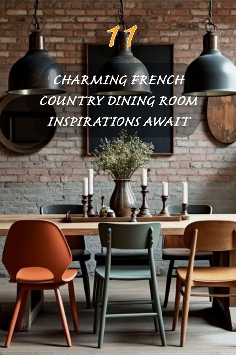 Embrace the warmth of a French country dining room with these stunning inspirations! I love how the mix of textured brick walls and eclectic furniture creates a cozy yet stylish atmosphere. From earthy tones to elegant decor pieces, this space invites you to gather and enjoy memorable meals. Let your dining area reflect rustic charm and sophistication! French Countryside Tablescape, British Colonial Style Dining Room, Rustic Italian Dining Room, French Country Dining Room Ideas, Country Dining Room Ideas, French Style Dining Room, Eclectic Dining Room Decor, French Farmhouse Dining Room, Bistro Interior