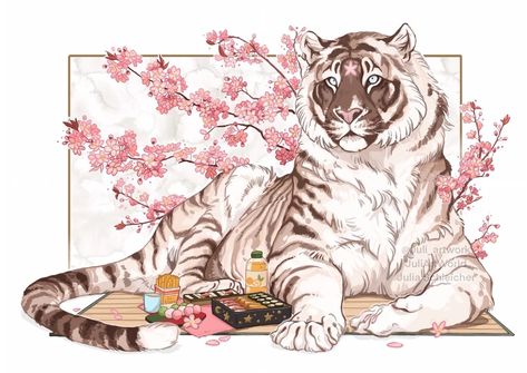 Hanami Picnic, Tigre Y Dragon, Cute Tattoo Ideas, Tiger Artwork, Cute Tattoo, Tiger Drawing, Tiger Wallpaper, Blossom Season, Big Cats Art