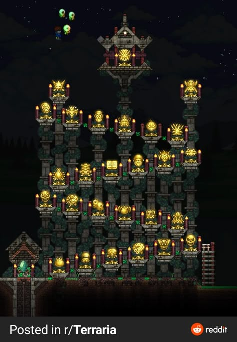 Terraria Relic Build, Terraria Boss Trophy Room, Cool Terraria Houses, Terraria Relic Room, Terraria Armor Room, Terraria Crafting Station, Terraria Mega Base, Terraria Spawn Build, Terraria Boss Arena