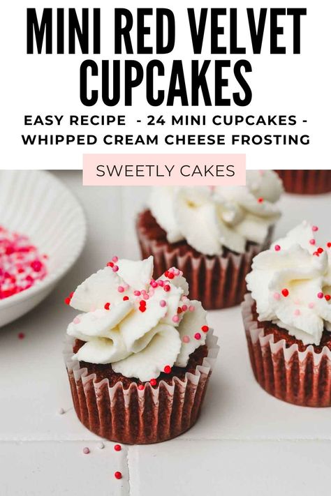 Celebrate special moments with our exquisite red velvet cupcakes, ideal for weddings, Valentine's Day, or Christmas festivities. Crafted in a mini small batch, each bite offers a soft, tender texture and is adorned with decadent whipped cream cheese frosting. Easy to make from scratch, these cupcakes promise to delight with every bite. Mini Red Velvet Cupcakes, Treats To Share, Red Velvet Flavor, Cream Cheese Frosting Easy, Mini Cupcake Pan, Whipped Cream Cheese Frosting, Raspberry Cupcakes, Make From Scratch, Cupcakes With Cream Cheese Frosting