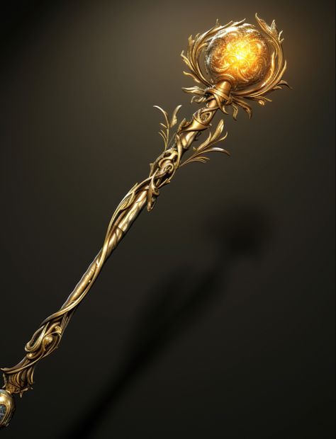 Silver Staff Fantasy Art, Magic Staff Fantasy Art, Magic Staff Aesthetic, Sorcerer Staff Concept Art, Yellow Magic Powers, Fantasy Scepter, Magic Staff Concept Art, Staff Fantasy Art, Magical Scepter