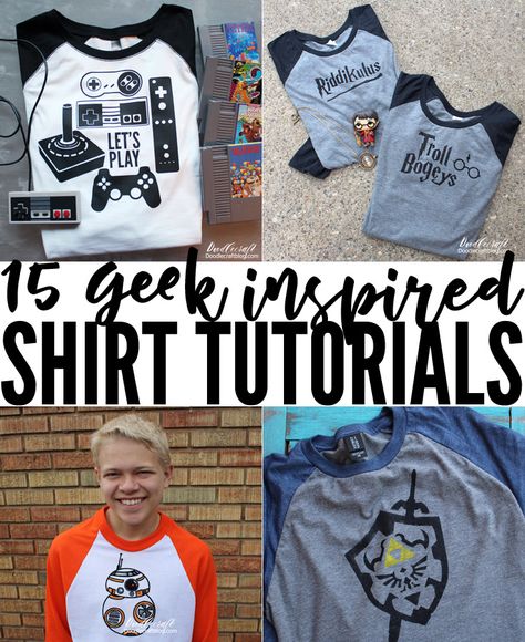 Doodlecraft: 15 Best Geekery/Fandom Inspired Shirts DIY! Fun Shirt Ideas, Nerd Tshirts, Upcycled Home, Nerd Outfits, Shirts Diy, Shirt Tutorial, Nerdy Shirts, Funny Nerd, Geek Shirts