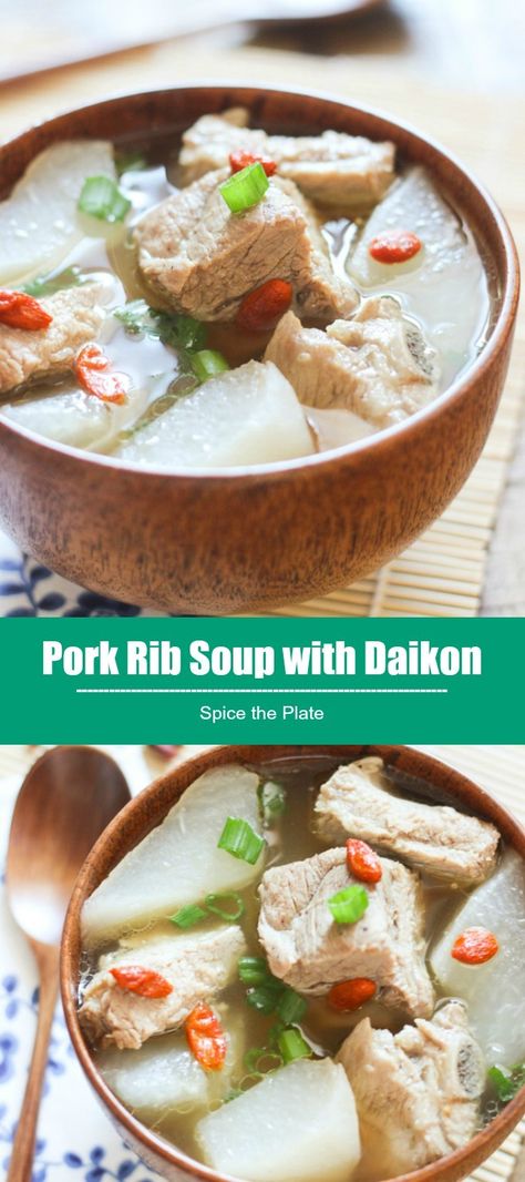 Pork Rib Soup, Daikon Recipe, Pork Soup Recipes, Rib Soup, Pork Bone Soup, Khmer Food, Pork Soup, Asian Pork, Comforting Soup