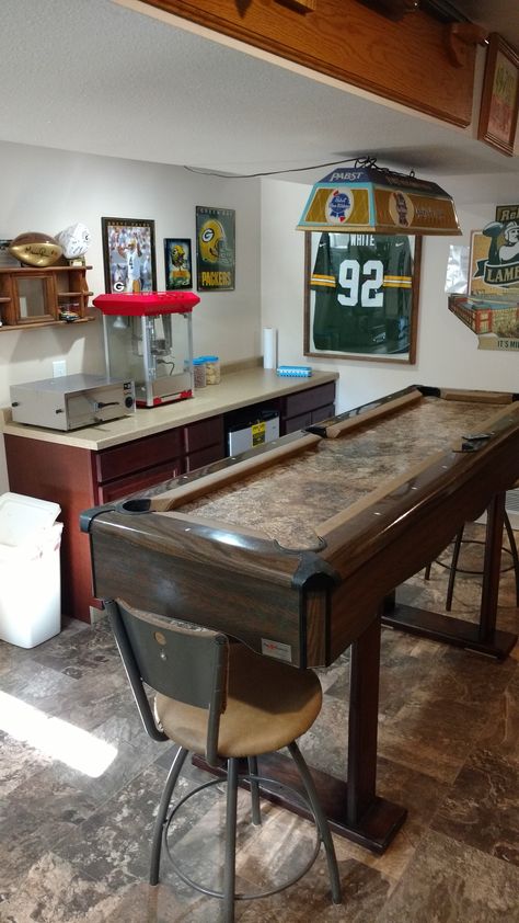 Homemade bar from our old pool table. Repurposed Pool Table, Vintage Pool Table Light, Homemade Pool, Badement Pool Table, Antique Pool Tables, Vintage Billiards Table, Homemade Pools, Table Retro, Homemade Bar