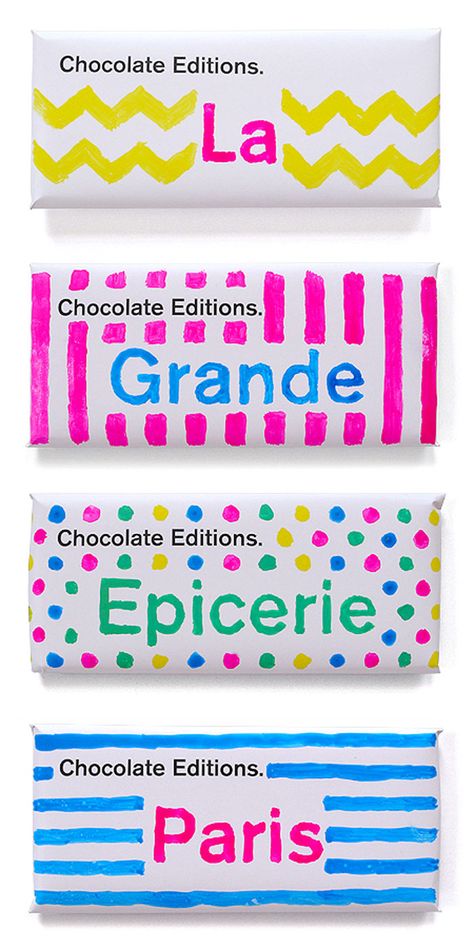 Chocolate Editions Paris. So my type. Craft Table Diy, Visuell Identitet, Chocolate Packaging Design, Kraft Packaging, Candy Packaging, Cool Packaging, Graphic Design Packaging, Chocolate Packaging, Bar Wrappers