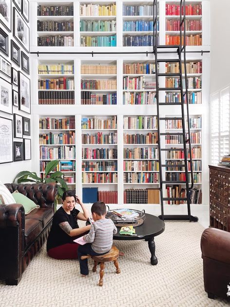 How to organize your books — even when you have thousands of them - The Washington Post Two Story Library, Library Ladder, Under The Stairs, Bay Area California, Ikea Shelves, Book Organization, Two Story Homes, Book Storage, Under Stairs