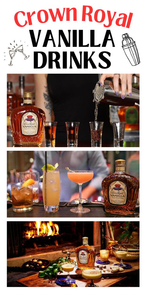 Check out these Crown Royal Vanilla Drinks Recipes for great ideas on how to make the most of your evening in! #recipes #drinks #cocktails #whisky #crownroyalvanilla #vanillarecipes #drinksrecipes #cocktailrecipes #celebrate #canadianrecipes Crown Royal Vanilla Recipes, Vanilla Drink Recipes, Crown Royal Vanilla, Crown Vanilla, Crown Royal Recipes, Crown Drink, Vanilla Cocktail, Crown Royal Apple, Whiskey Drinks Recipes