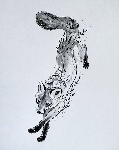 Devin Elle Kurtz, Fox Tattoo Design, Tier Tattoo, Fox Tattoo, White Drawing, Arte Inspo, Fox Art, Animal Sketches, Black And White Drawing