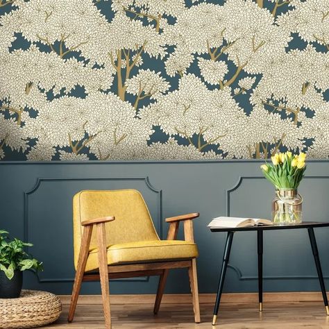 Stockend Woods - 01 | Kravet Woods Wallpaper, Dining Room Wallpaper, Hand Painted Wallpaper, Navy Wallpaper, Inspire Me Home Decor, Wood Wallpaper, Chic Living, Wallpaper Direct, Painting Wallpaper