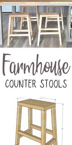 Farmhouse Counter Stools, Diy Bar Stools, Diy Farmhouse Ideas, Farmhouse Stools, Diy Stool, Wood Shop Projects, Free Woodworking Plans, Wood Accent, Wood Plans