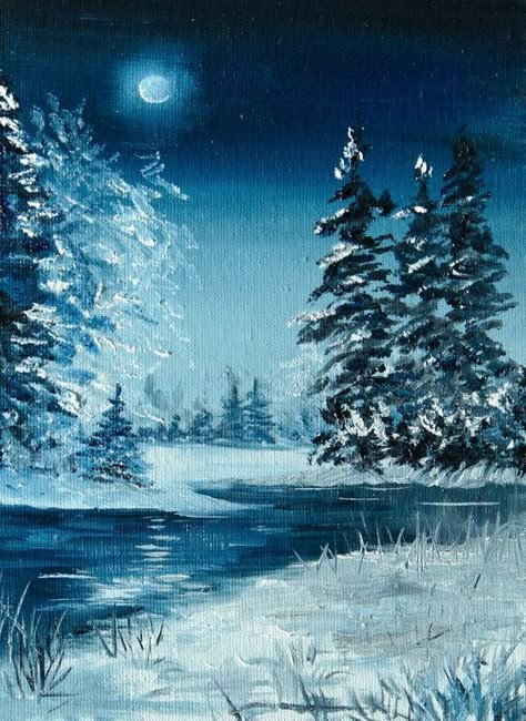 Snow Landscape Painting, Winter Oil Painting, Winter Drawings, Snow Trees, Snow Landscape, Trees Art, Winter Landscape Painting, Painting Snow, Painting Canvases