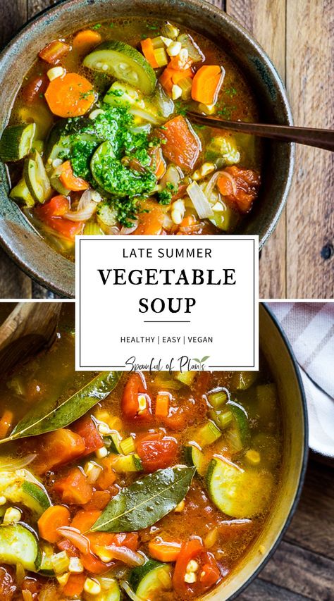 Vegan Vegetable Soup Recipes, Summer Vegetable Soup, Soup With Basil, Summer Soup Recipes, Garden Vegetable Soup, Vegan Vegetable Soup, Simple Soup, Vegetable Soup Healthy, Veg Soup