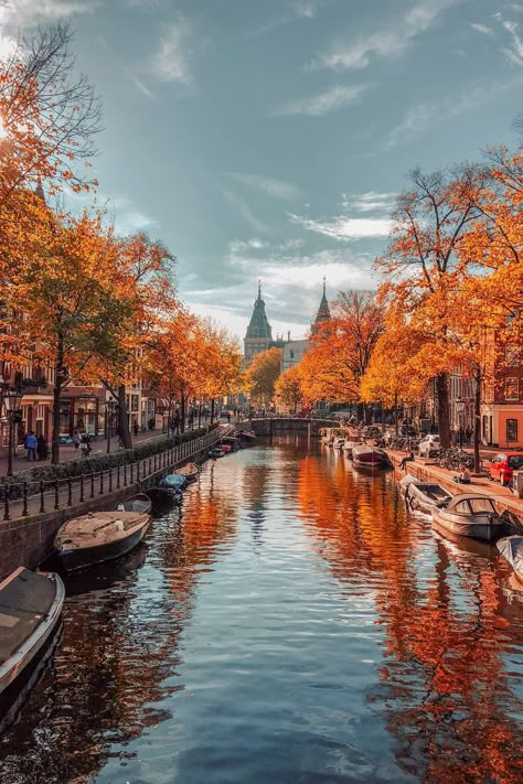 Amsterdam's pretty tree-lined canals get an autumnal makeover in the Netherlands. For more beautiful autumn photos from around the world visit: cntraveller.com/gallery/photos-of-autumn Landscapes Beautiful, Autumn Landscapes, Landscapes Photography, Pretty Trees, Autumn Foliage, Amsterdam Travel, Pretty Landscapes, Autumn Scenery, Beautiful Autumn