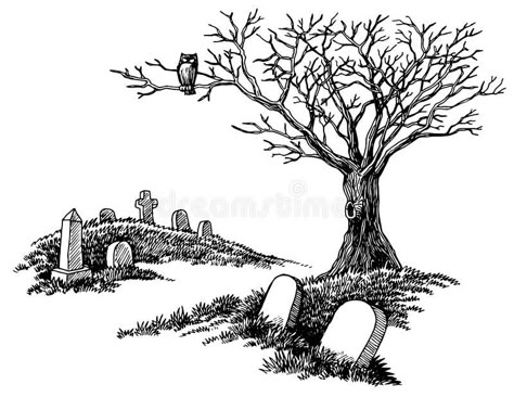 Horror Silhouette, Graveyard Tattoo, Spooky Graveyard, New Poetry, Owl Illustration, Cemetery Art, Hand Tattoos For Guys, Halloween Drawings, Big Art