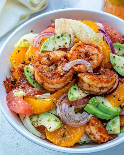 Easy Citrus Cajun Shrimp Salad Recipe | Healthy Fitness Meals Shrimp Salad Recipes Healthy, Citrus Vinaigrette Dressing, Citrus Shrimp, Cajun Shrimp Recipes, Creamy Shrimp Pasta, Shrimp Salad Recipes, Citrus Vinaigrette, Citrus Salad, Healthy Shrimp