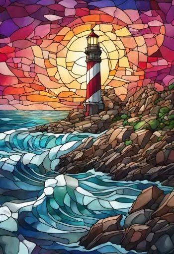 Lighthouse Stained Glass Pattern, Stained Glass Art Drawing, Vitraj Art, Stained Glass Painting Canvas, Stained Glass Drawing, Stained Glass Watercolor, Stained Glass Painting, Stain Glass Window Art, Glass Painting Patterns