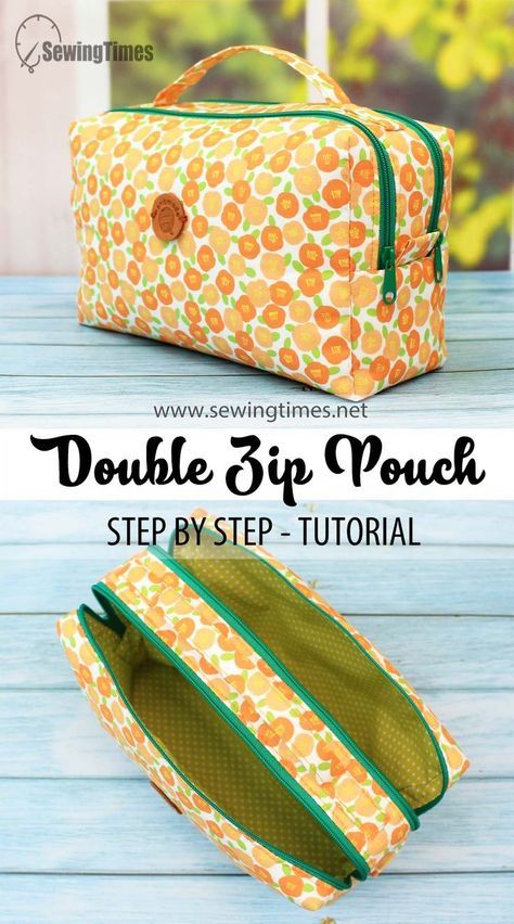 Double Zipper Pouch Tutorial, Sewing Times, Makeup Pouch Diy, Syprosjekter For Nybegynnere, Double Zipper Bag, Toiletry Bag Pattern, Double Zipper Pouch, Pouch Diy, Zipper Pouch Tutorial