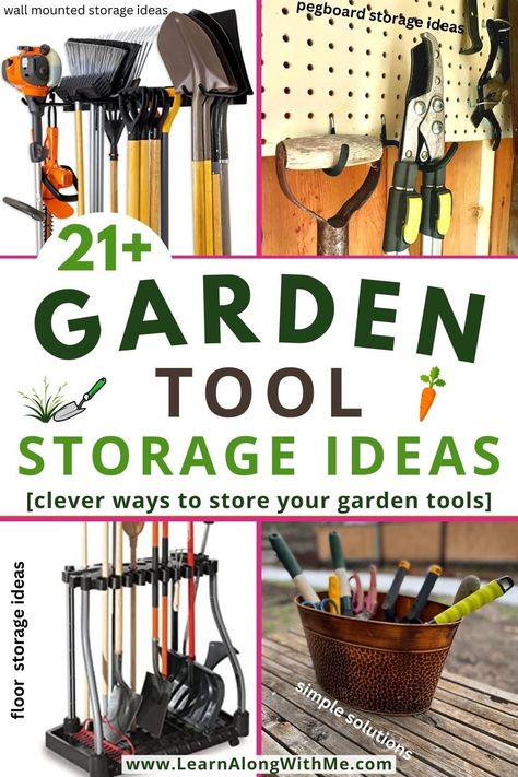 Tired of tripping over rakes and shovels? Here are some garden tool storage ideas to help you organize and store your gardening hand tools.

There are ideas to help store long-handled tools like rakes, shovels and hoes. Plus, there are ideas on how to store small garden tools like trowels, pruners and hand rakes.

There are storage ideas for your garage or shed, plus some that would work under a covered deck (and some that won't).

Check it out.
#gardentoolstorageideas  #gardentools #gardening Garden Tool Storage Ideas, Small Garden Tool Storage, Small Outdoor Shed, Shed Storage Solutions, Tool Shed Organizing, Tool Storage Ideas, Storing Garden Tools, Small Garden Tools, Small Garden Shed