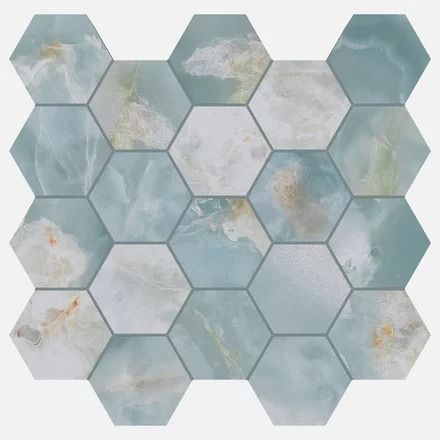 Aurelio Azul Hexagon Porcelain Mosaic Octagon Tile Floor, Blue Tile Floor, Blue Shower Tile, Octagon Tile, Floor And Decor, Polished Porcelain Tiles, Bath Renovation, Timeless Kitchen, Porcelain Mosaic Tile