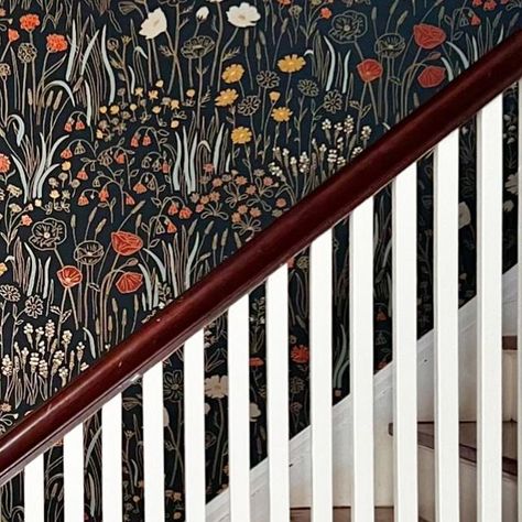 Hygge & West on Instagram: "Don’t rush climbing the stairs… enjoy each step, especially if it’s filled with Alpine Garden :) @victoria_bartholomew #alpinegardenwallpaper @schoolhouse #myhyggeandwest" Hygge & West, Alpine Garden, Heat Rash, Climbing, Rush, Stairs, Heat, On Instagram, Instagram