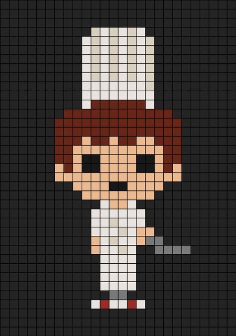 A pixel art template of the main character Alfredo Linguini from Pixar's Ratatouille film (movie for Americans). Tweety Bird Pixel Art, Ratatouille Perler Beads, Pixar Pixel Art, Pixel Art Person, Disney Pixel Art, Alfredo Linguini, Pixel Art Disney, Ratatouille Disney, Drawings For Him