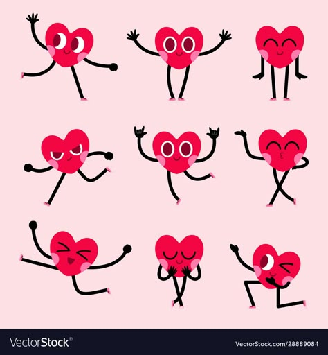 Cute Heart Cartoon, Cartoon Hearts, Heart Character, Valentine Cartoon, Valentines Day Cartoons, Heart Cartoon, Valentines Day Drawing, Valentines Illustration, Valentines Inspiration