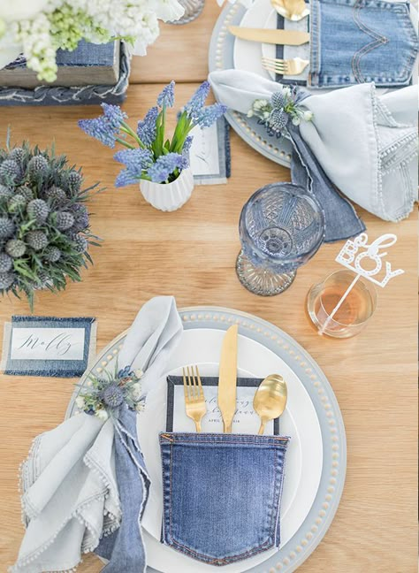 Denim Baby Shower, Diamonds And Denim Party, Denim And Pearls, Ali Fedotowsky, Denim Wedding, Pastel Baby Shower, Denim Party, Denim Baby, 21 Diner