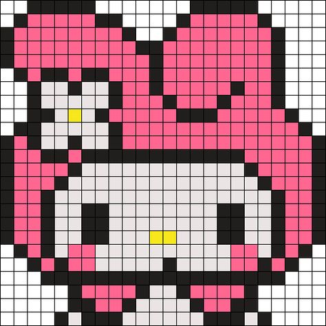 My Melody Crochet Tapestry, My Melody Pearl Beads, My Melody Grid Pattern, My Melody Crochet Grid, Kawaii Pixel Art Easy, Hello Kitty Fuse Bead Pattern, Perler Bead Patterns My Melody, My Melody Pixel Art Grid, My Melody Alpha Pattern