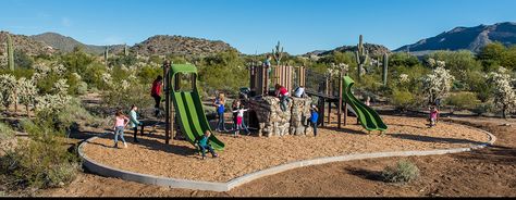 K-2 play structure idea Natural Playground Ideas, Phoenix Restaurants, Playground Landscaping, Natural Playgrounds, Fitness Trail, Commercial Playground Equipment, Lap Swimming, Water Playground, Monterey Park