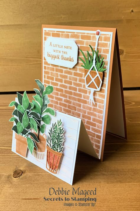 Easy Double Easel Plentiful Plants Card. My double easel card today used the Plentiful Plants bundle, which is so versatile all year round. #PlentifulPlants #DebbieMageed #SecretsToStamping #StampinUp #FunFold #cardmaking #stamp #papercraft #handmadecards via @debbiemageed Su Plentiful Plants Cards, Garden Card Ideas, Stampin Up Plentiful Plants Cards, Gardening Cards Handmade, Nature Cards Handmade, Garden Cards Handmade, Plentiful Plants Stampin Up Cards, Plentiful Plants Cards, Cactus Cards Handmade